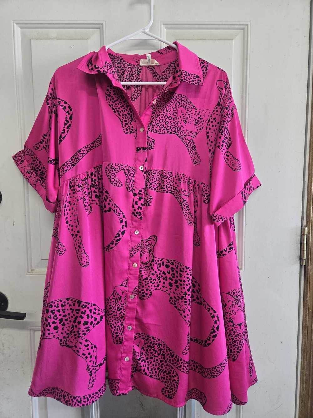 Entro Hot Pink Button-Down Leopard Print Tunic Dress Size S - Picture 2 of 5